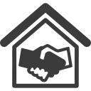 Handshake icon inside a house outline.