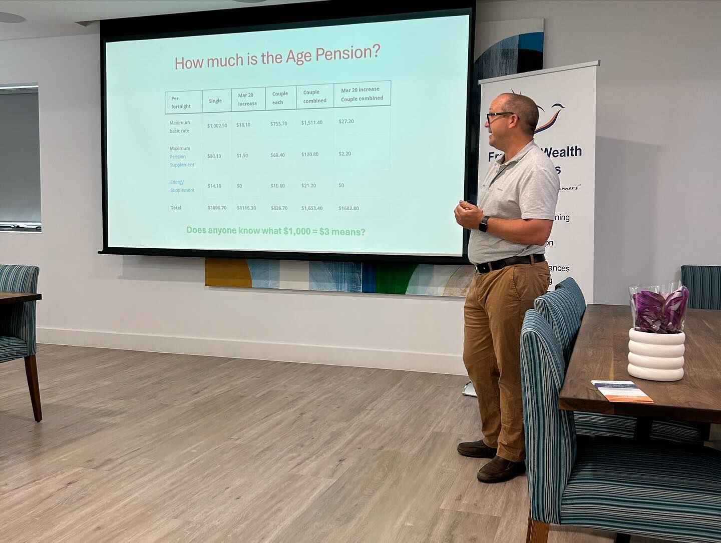 A Man Presenting a Slideshow About App Pension Costs — Freedom Wealth Solutions in Mornington, VIC