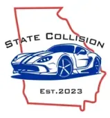 The logo for State Collision Shows A Sports Car On A Map Of Georgia.