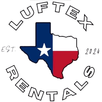 Logo for Luftex Rentals with the Texas state flag shaped like the state, reading "Est. 2024" on the sides.
