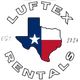 Logo for Luftex Rentals with the Texas state flag shaped like the state, reading "Est. 2024" on the sides.