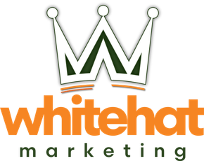 White Hat Logo with white, green and orange crown and the words White hat