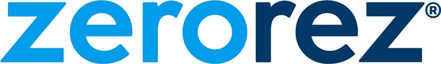 Zerorez wordmark. Blue letters on a white background. 