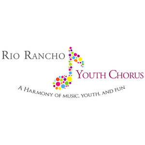 Logo for Rio Rancho Youth Chorus featuring a musical note made of colorful dots and the text