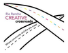 Logo for Rio Rancho Creative Crossroads showing two intersecting roads, one with a rainbow dashed line.