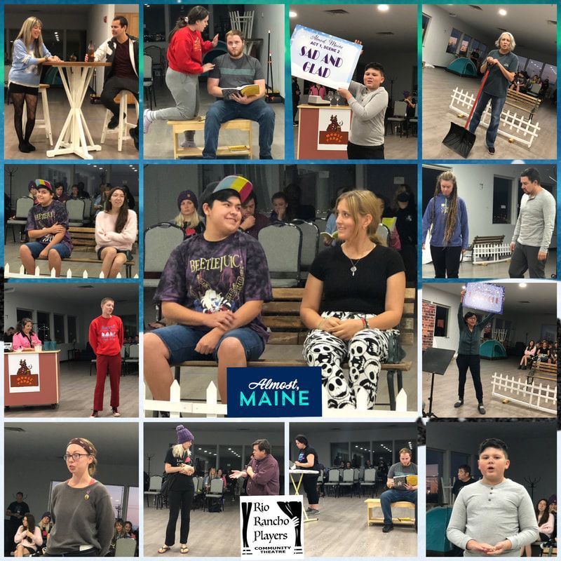 A collage of photos showing rehearsals for the play
