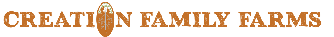 Creation Family Farms logo. Brown text with an acorn icon.