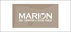 Marion Area Convention & Visitors Bureau logo in white on a tan background