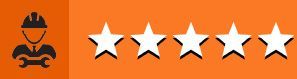 Orange icon with worker symbol and five white stars on an orange background