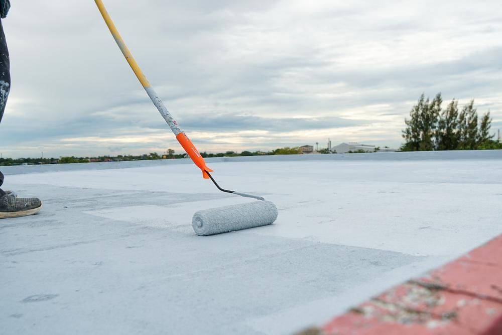 A Person is Painting a Roof With a Roller — Great Lakes Carpet Cleaning & Restoration In Mid North Coast, NSW