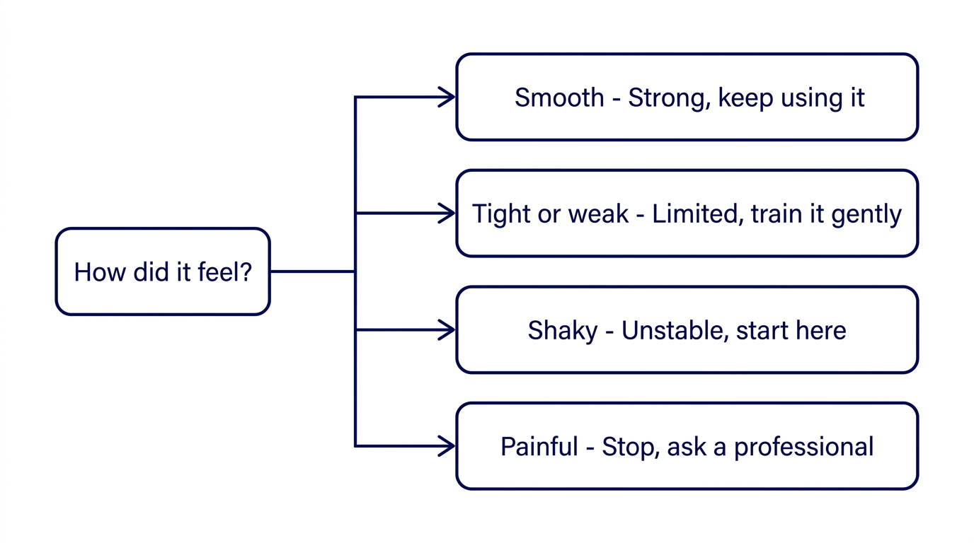 A flowchart turning how a movement felt into a label and a next step.