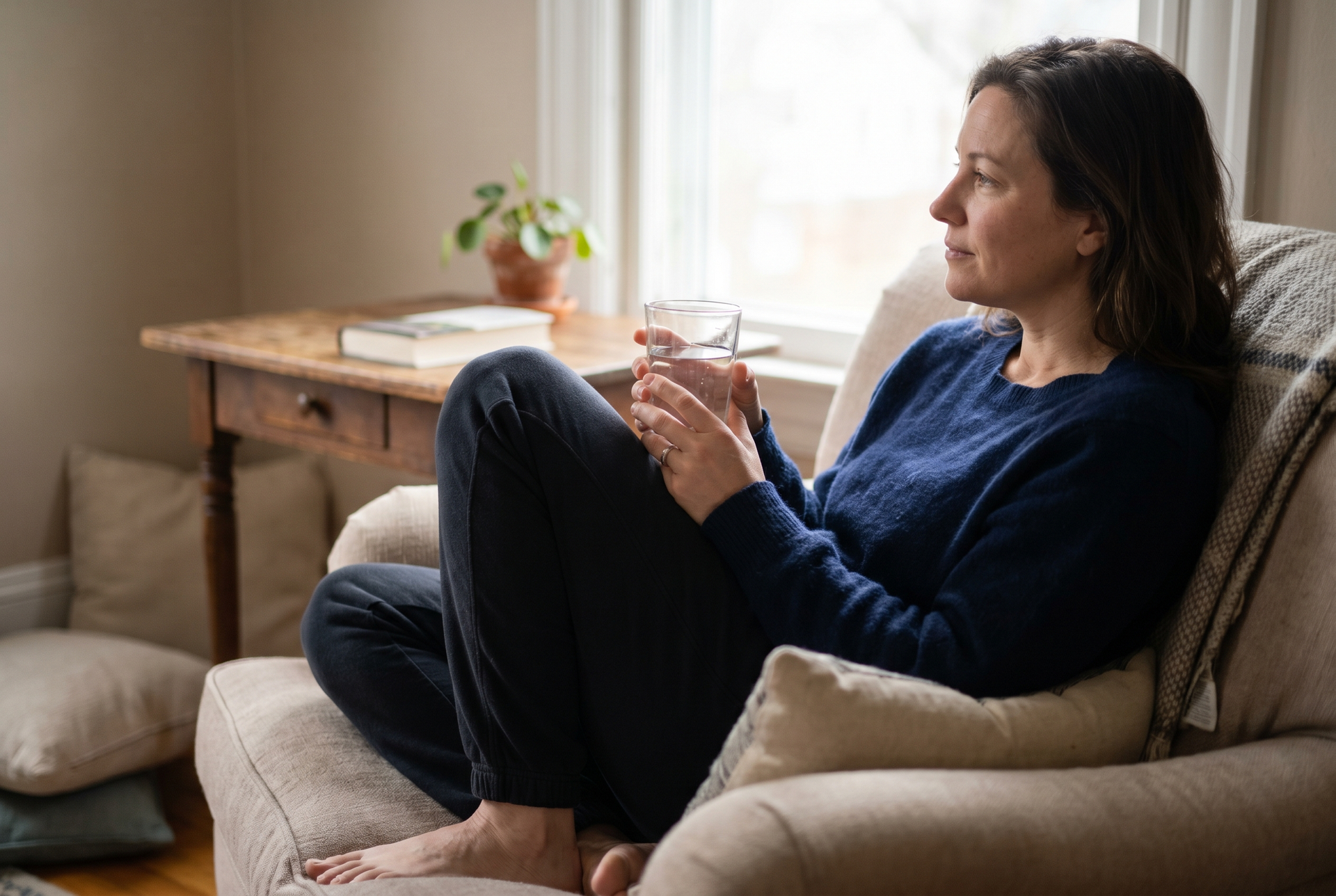 Adult resting and recovering calmly at home, treating recovery as part of the plan.