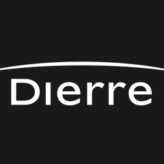 Il logo del marchio Dierre con testo bianco su sfondo nero, sormontato da una linea orizzontale curva.