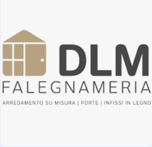 Logo per DLM Falegnameria, con l'icona di una casa e la scritta 