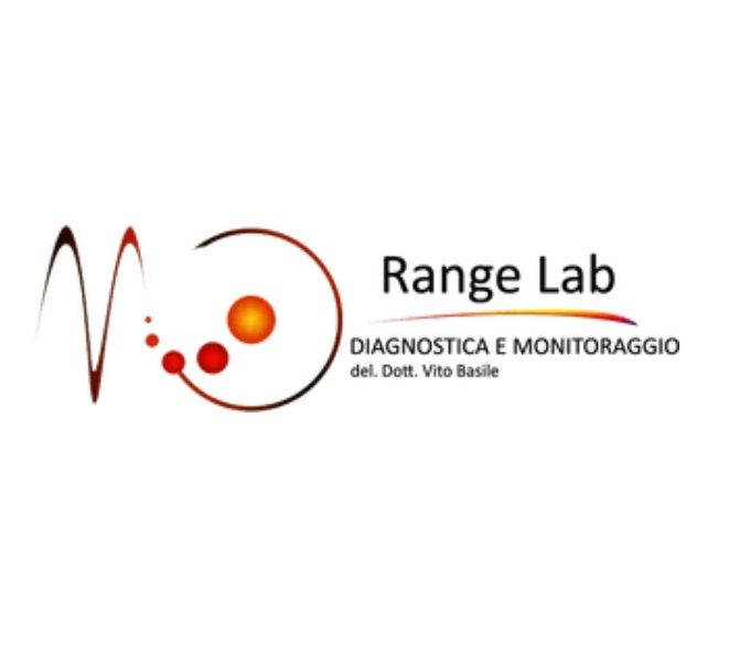 Logo per Range Lab: una forma d'onda stilizzata e sfere arancioni circolari con la scritta 