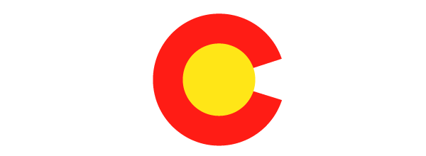 Red and yellow Colorado state logo with a stylized C shape