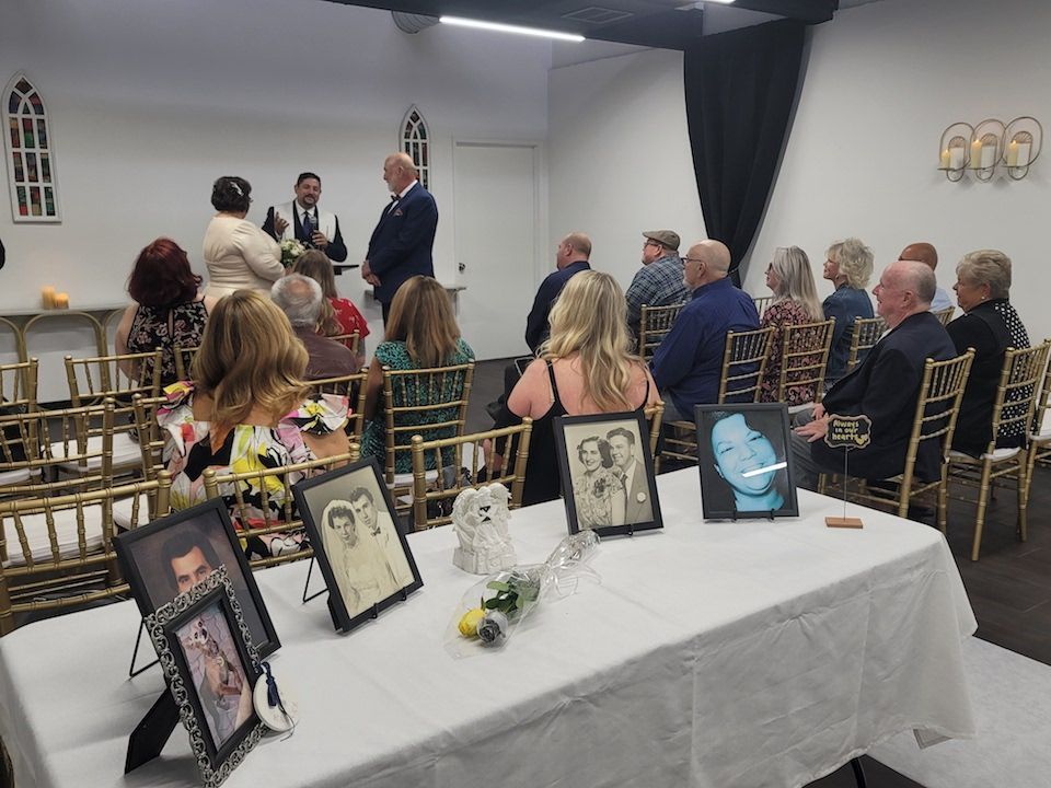 In Memoriam Table for remembering loved one at this Chapel Wedding Ceremony.