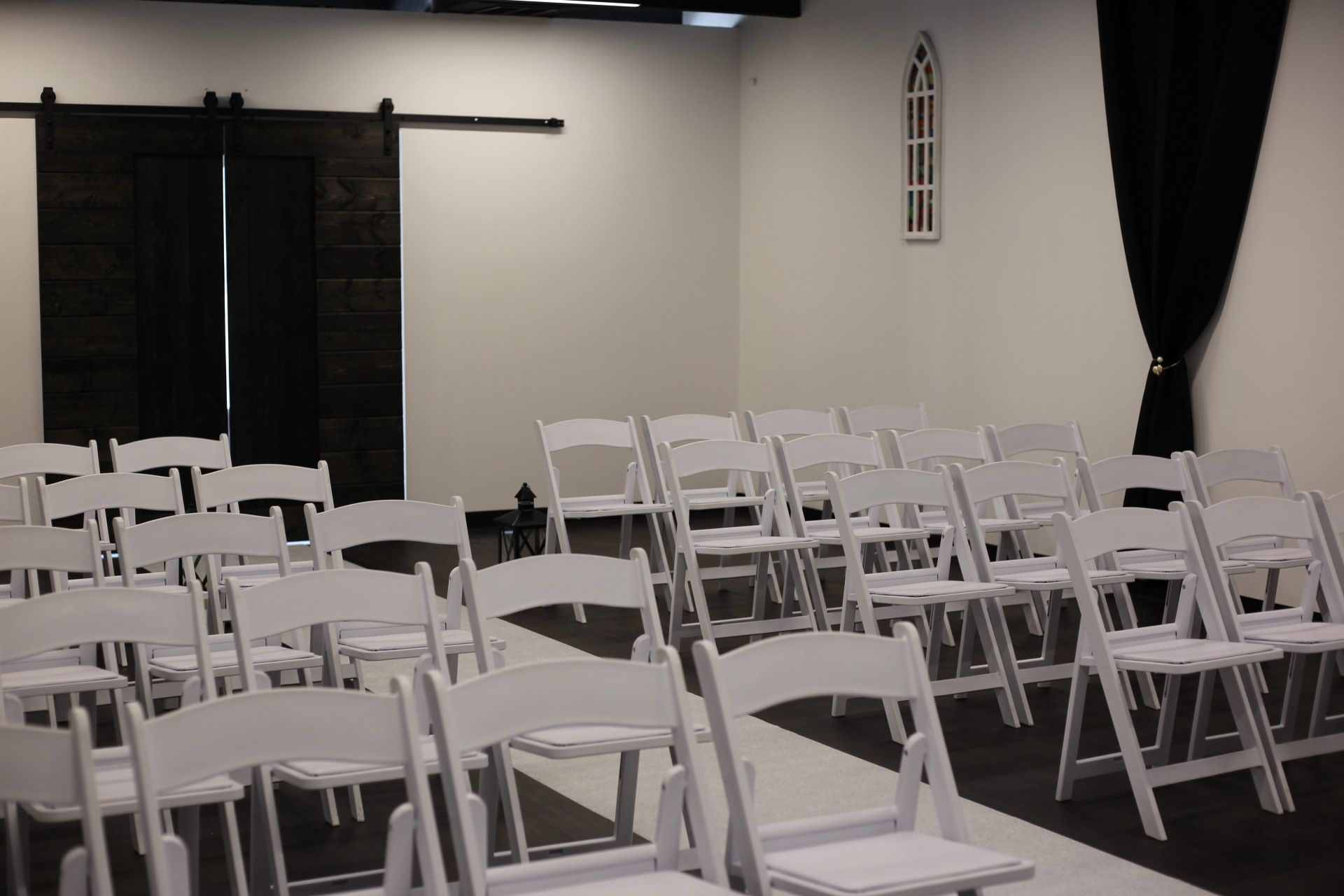 Black and White Theme Decorations in the Today We Become One Wedding and Event Chapel in Palm Desert, CA