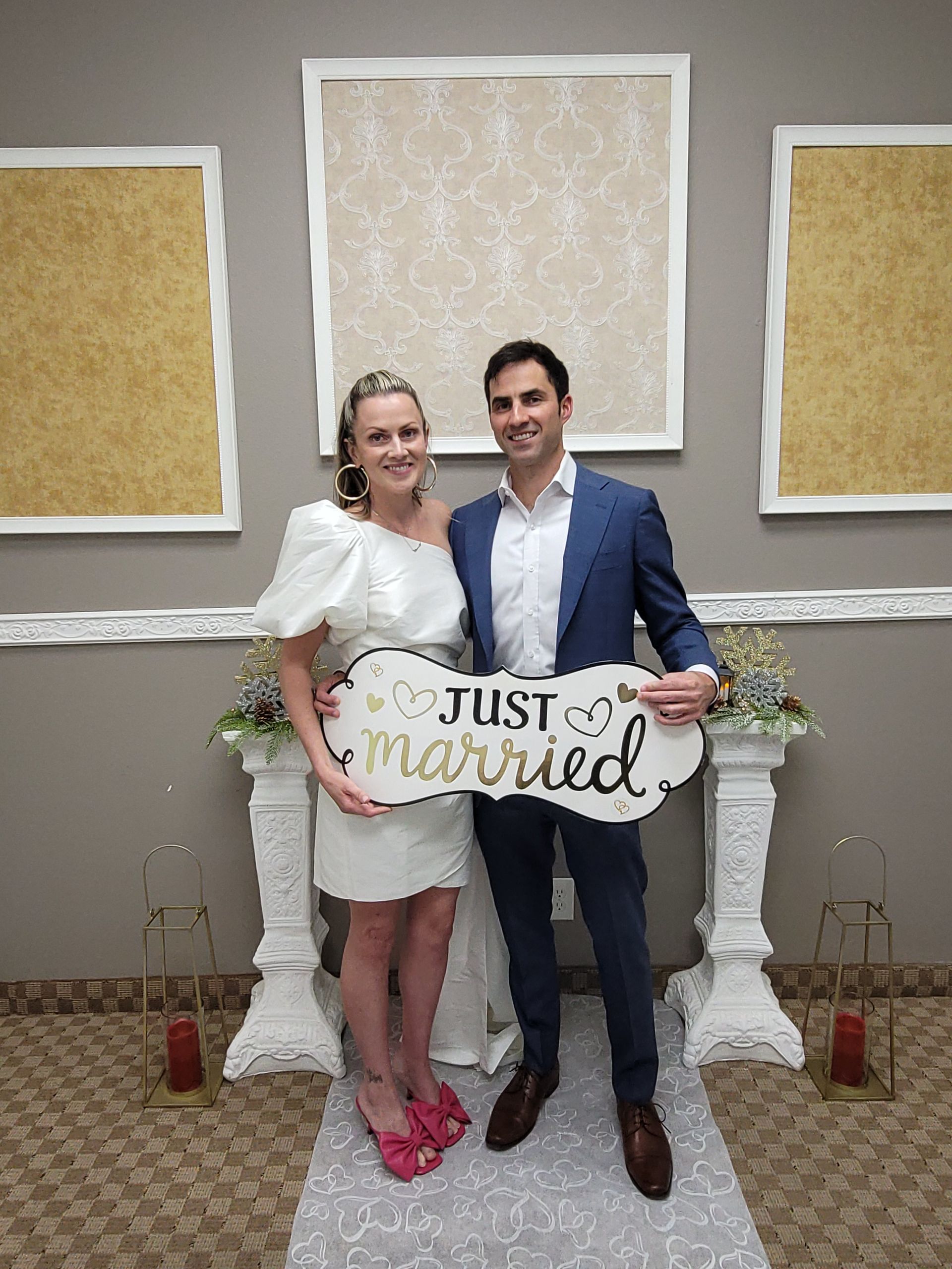 Newlyweds pose with