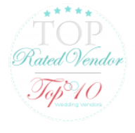 Top-rated wedding vendor badge with text