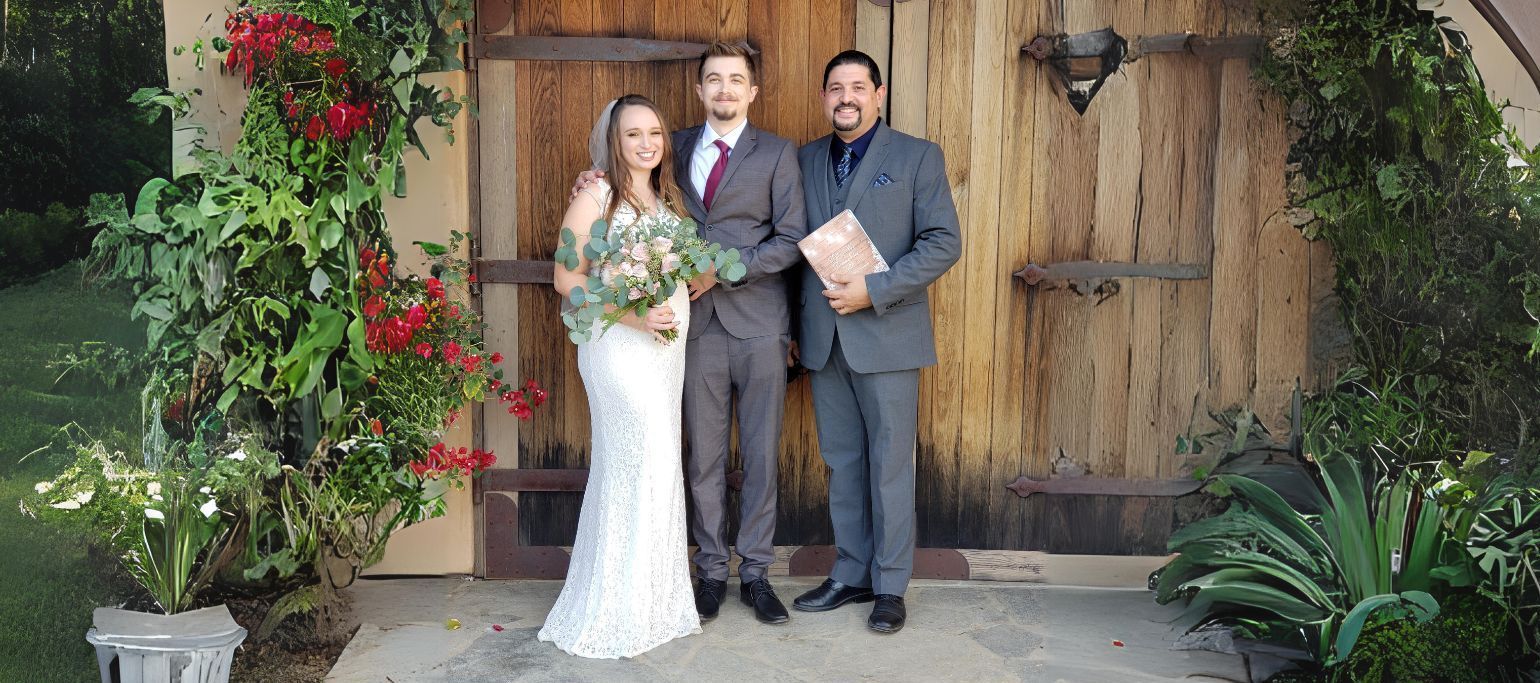 After Ceremony Destination Wedding Photo with couple and Rev. Steve of Today We Become One