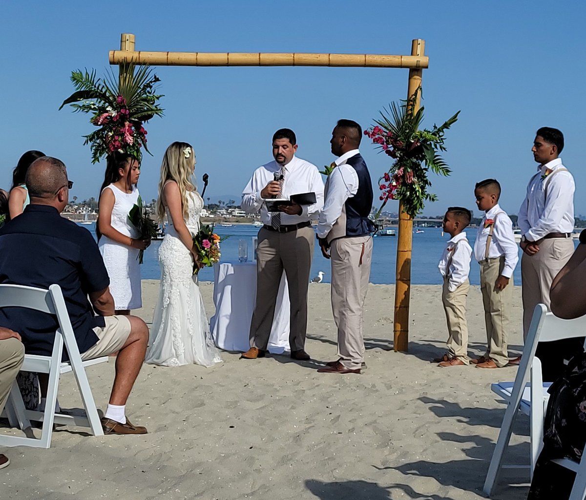 Tropical Theme wedding in San Diego with friends and family officiated by Rev. Steve