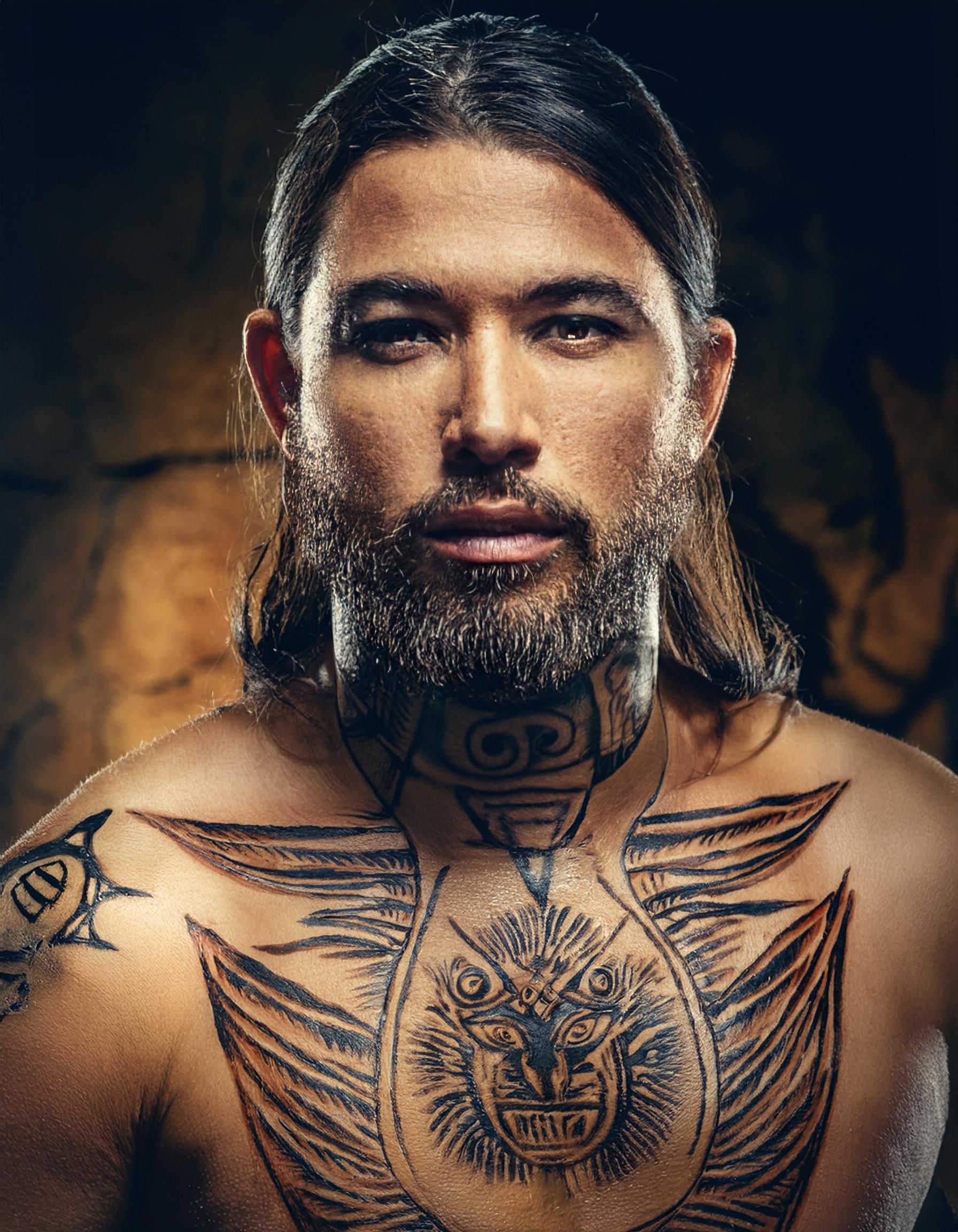 Illustration depicting an ancient tribal tattooing ritual, inspired by early human body art