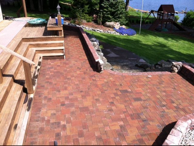 new patio with installed pavers,