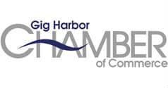 The logo for the gig harbor chamber of commerce.