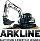 ARKLINE excavations and equipment services logo with a white tracked excavator