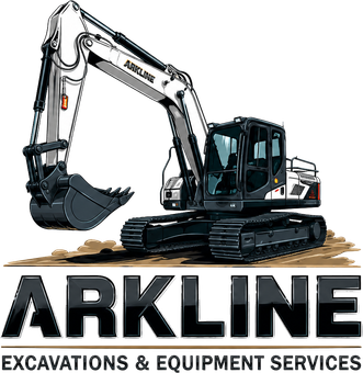 ARKLINE excavations and equipment services logo with a white tracked excavator