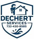 Dechert Services logo with house, wrench icon, and phone number 732-430-8585 in blue and white