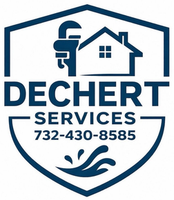 Dechert Services logo with house and wrench icon, blue text, and phone number 732-430-858