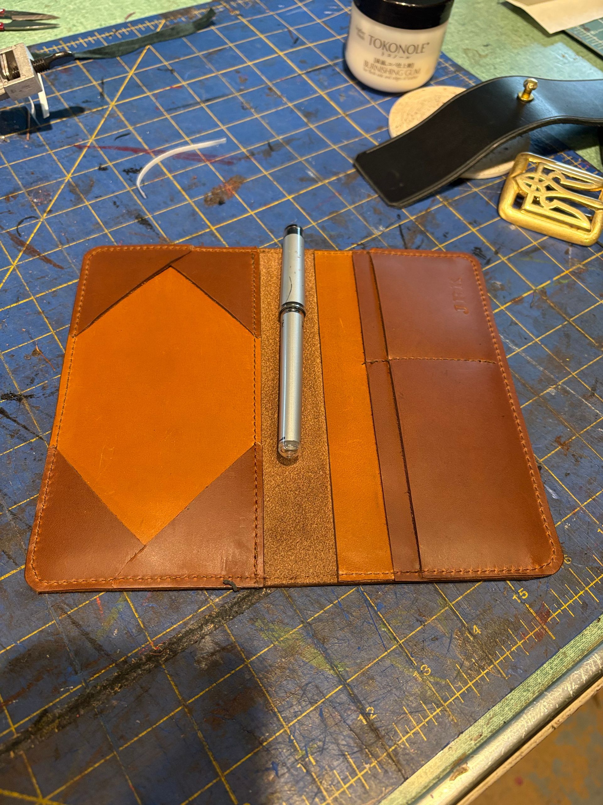 Custom wallet with note card and pen keeper