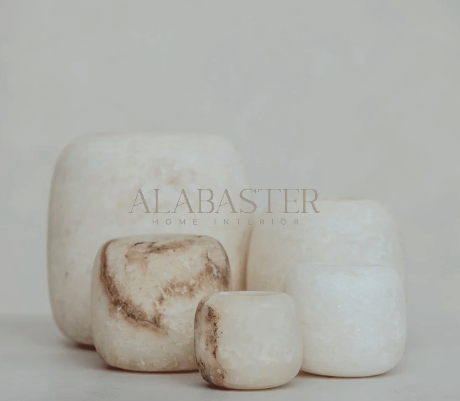 Alabaster windlicht rond wit S type 1