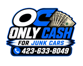 Only Cash for Junk Cars logo with phone number 423-633-8049 and cash graphic