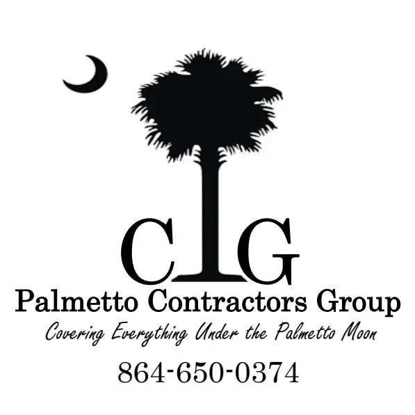 Palmetto Contractors Group logo with palm tree, crescent moon, tagline, and phone number 864-650-0374