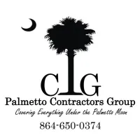 Palmetto Contractors Group logo with palm tree, crescent moon, tagline, and phone number 864-650-0374