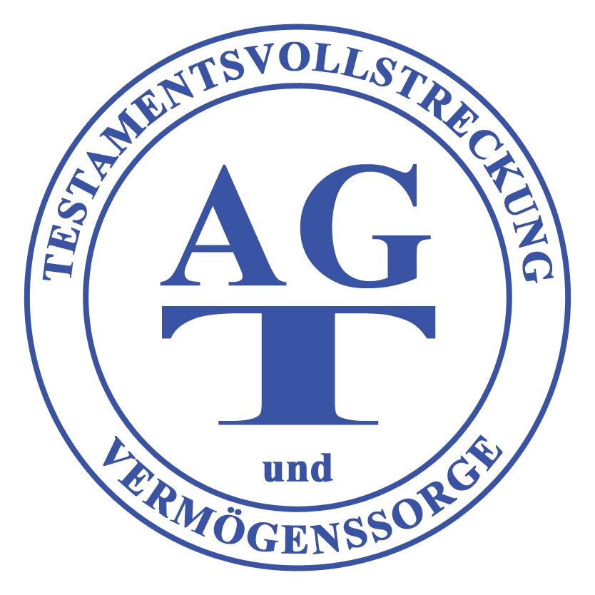 A blue and white logo for ag und vermögenssorge