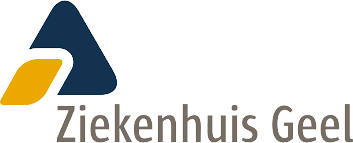 Logo van Ziekenhuis Geel met een blauw en geel abstract symbool en grijze tekst.