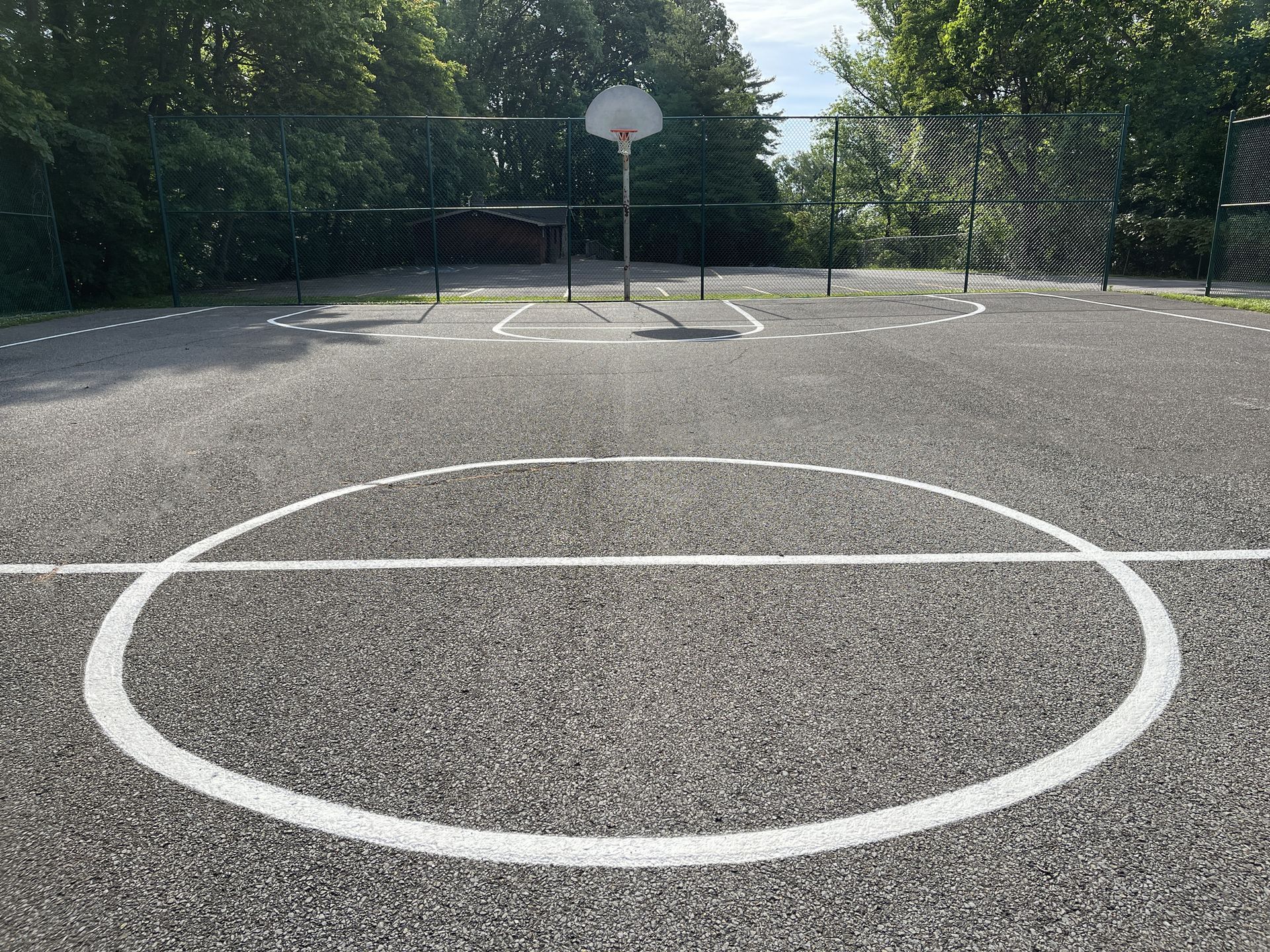 Basketball Court with Colorful Circles and Fencing — Tucker, GA — A-1 Driveway Replacement Company