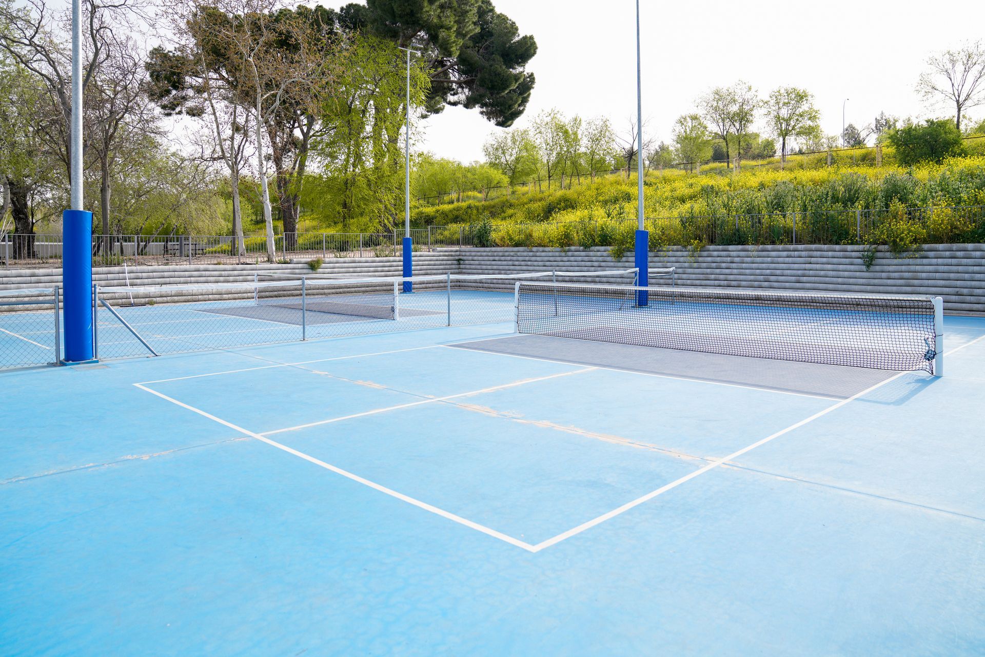 Empty Blue Pickleball Court. Empty Blue Pickleball Court.
