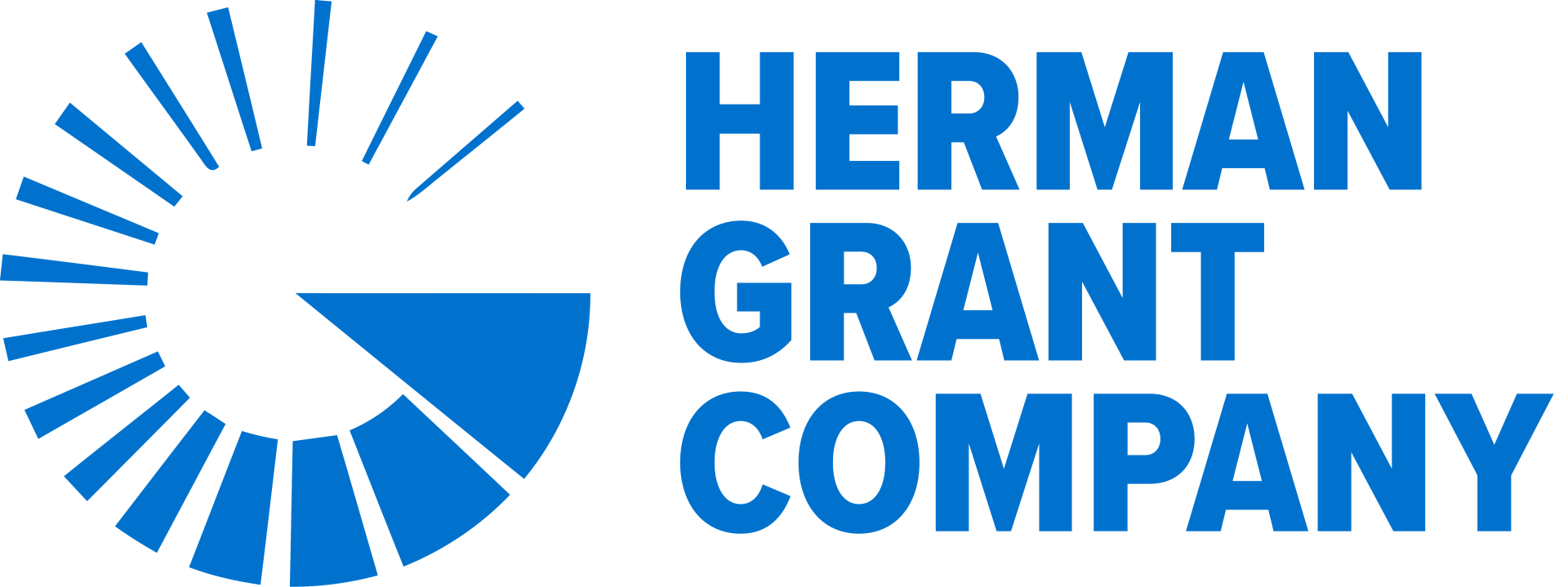 The herman grant company logo is blue and white