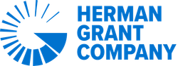 The herman grant company logo is blue and white