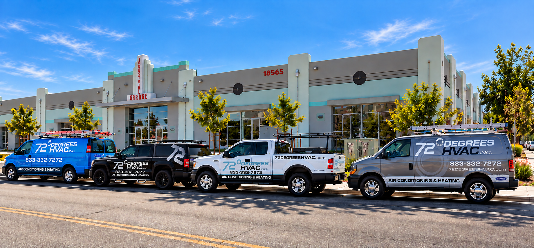 72 Degrees HVAC Inc. service fleet in Lake Elsinore, California