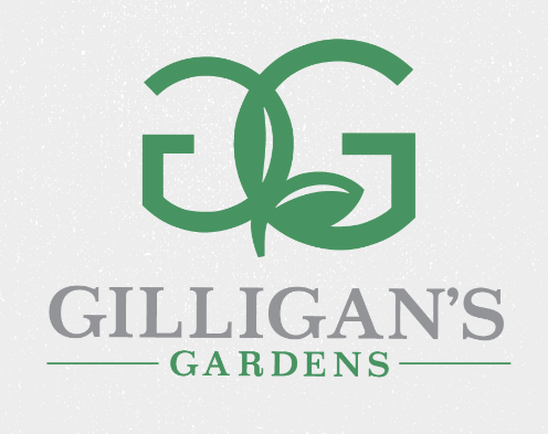 Gilligan’s Gardens logo with green stylized Gs and leaf design on a white background