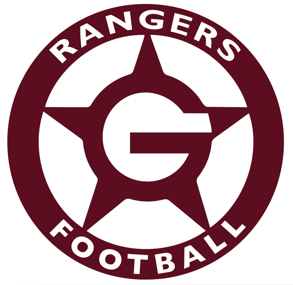 Rangers Football logo: maroon star and ring with white “RANGERS” and “FOOTBALL” text and a large “G” center