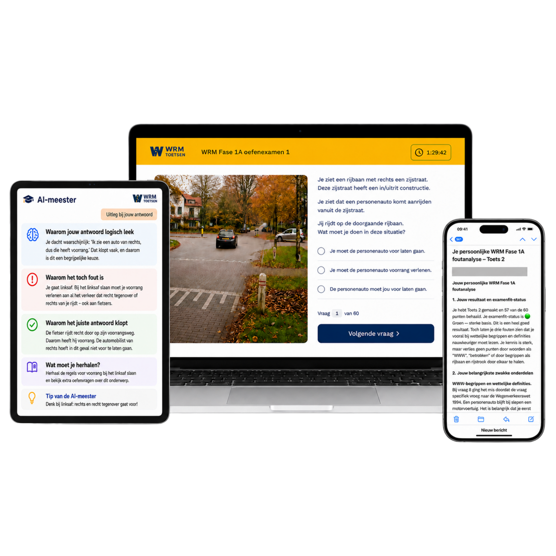 WRM Fase 2A Compleet met oefenexamen, persoonlijke foutanalyse en AI-meester op laptop, tablet en smartphone