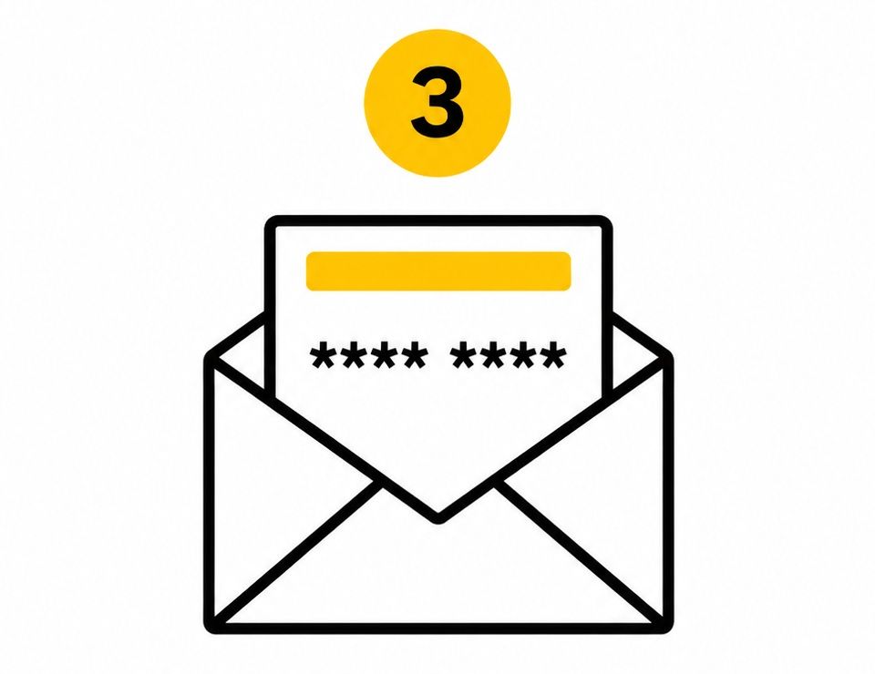 Pictogram van een e-mail met toegangscode voor WRM Fase 1A-oefenexamens