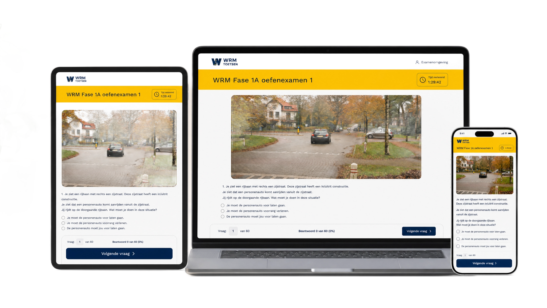 WRM Fase 1A-oefenexamen op laptop, tablet en smartphone